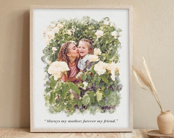 Custom Mother's Day Watercolor Photo Drawing,  Personalized Family Photo, Mother's Day Gift, Gift for Mom, Christmas Gift for Mom