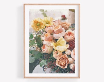 Pink Yellow Flower Bouquet Rose Wall Art, Tulips Art, Photography Prints, Pink Tulips Photography, Yellow Flowers Wall Art, Tulips Print