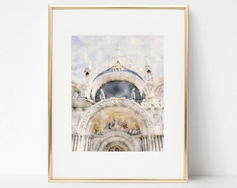 Italiaans gebouw aquarel Wall Art Print, kunst aan de muur, fotografie prints, aquarel landschap print, Italiaanse aquarel, Europese kunst aan de muur