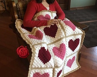 CROCHET PATTERN & VIDEO Tutorial I Heart Valentine&#39;s Throw | Love | Heart | Lap Quilt | Corner-to-Corner | Valentine&#39;s Day Gift | C2C