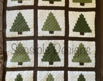 CROCHET PATTERN Christmas Tree C2C Afghan, Lap Quilt, Corner-to-Corner, Blocks, Woods, Christmas, Pine Tree, Evergreen, Blanket