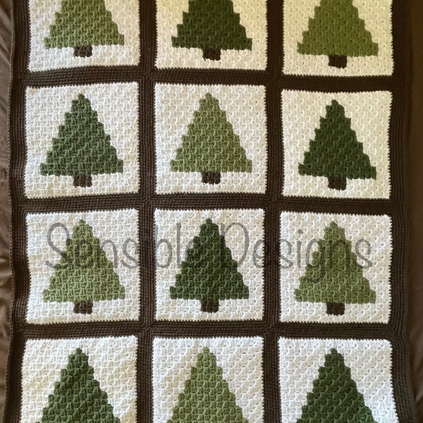 CROCHET PATTERN Christmas Tree C2C Afghan | Lap Quilt | Corner-to-Corner | Blocks | Woods | Christmas | Pine Tree | Evergreen | Blanket