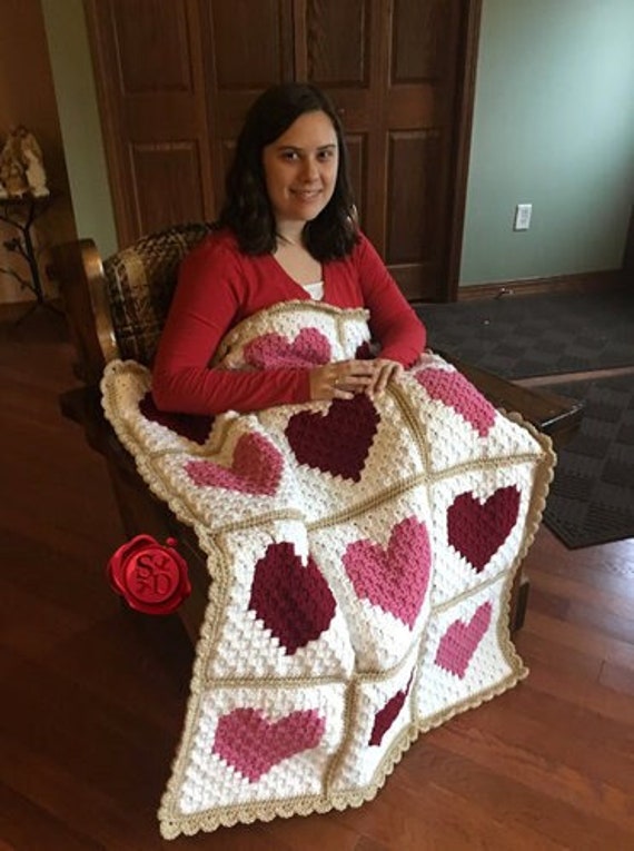 Love heart crochet blanket pattern sale