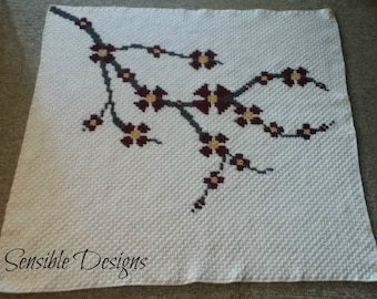 CROCHET PATTERN Cherry Blossom Tree Branch Afghan, Corner-to-Corner, C2C, Japanese Cherry Blossom, Lap Quilt, Throw