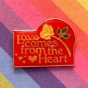 LOVE COMES from the HEART pin / vintage pin enamel pin 80s 80&#39;s pin button jacket pin gift present lapel pin ily i heart you love u brooch