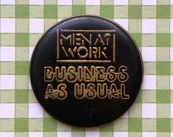 MEN AT WORK business as usual pin / vintage pin enamel pin pinback jacket pin gift present lapel pin gifts for him men at work pin band