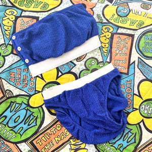80s STRAPLESS BIKINI / medium vintage swimsuit blue bathing suit two piece swimsuit catalina