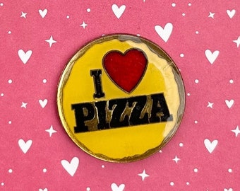 I LOVE PIZZA pin / vintage pin enamel pin lapel pin jacket pin pinback button stocking stuffer funny gift present hat tac 80s