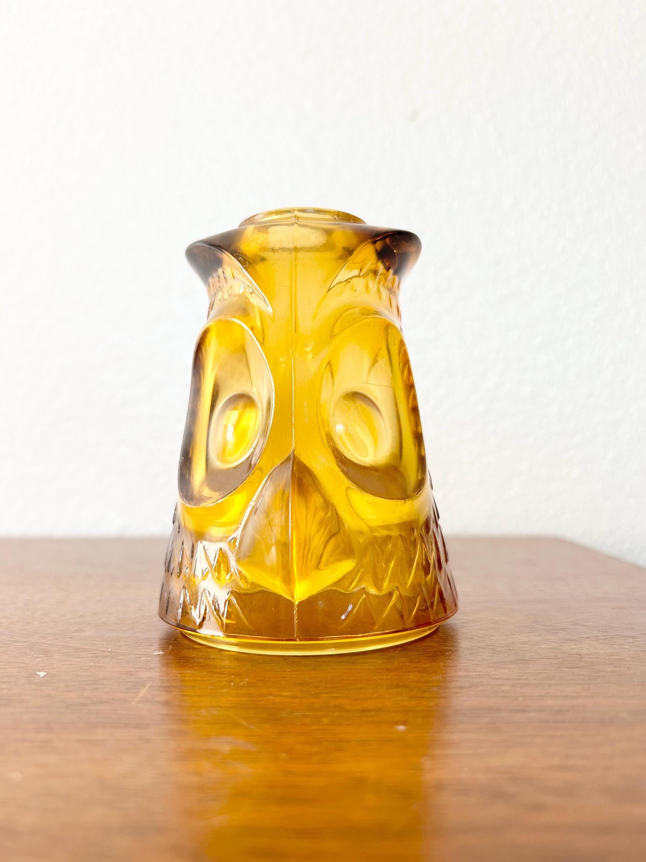 AMBER OWL VIKING glass top only / vintage viking glass vintage gold owl fairy lamp top