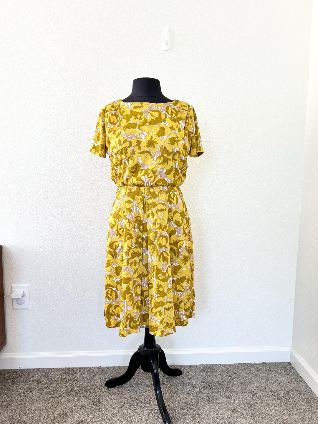 60s MUSTARD POPPIES DRESS / Medium Vintage Dress Vintage Floral Dress ...