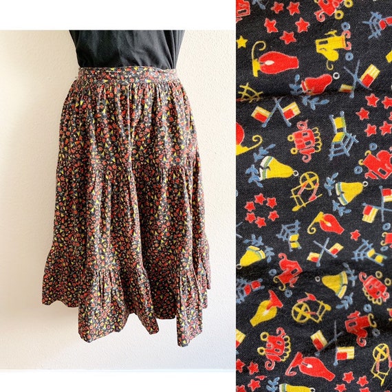 50s CIRCLE SKIRT / vintage novelty print 40s 60s x