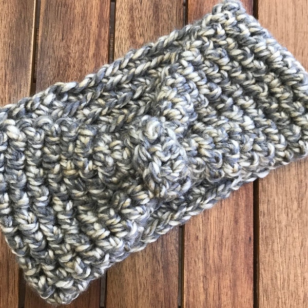 Gray and Tan Crochet Earwarmer Headband - Large / Ear Warmer / Turban Headband