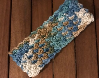 Childrens and Teen Blues and Browns Crochet Earwarmer Headband  / Childs Ear Warmer / Teen Winter Headband