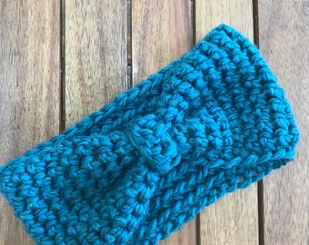 Peacock Blue Crochet Earwarmer Headband - Small / Crochet Ear Warmer / Turban Headband