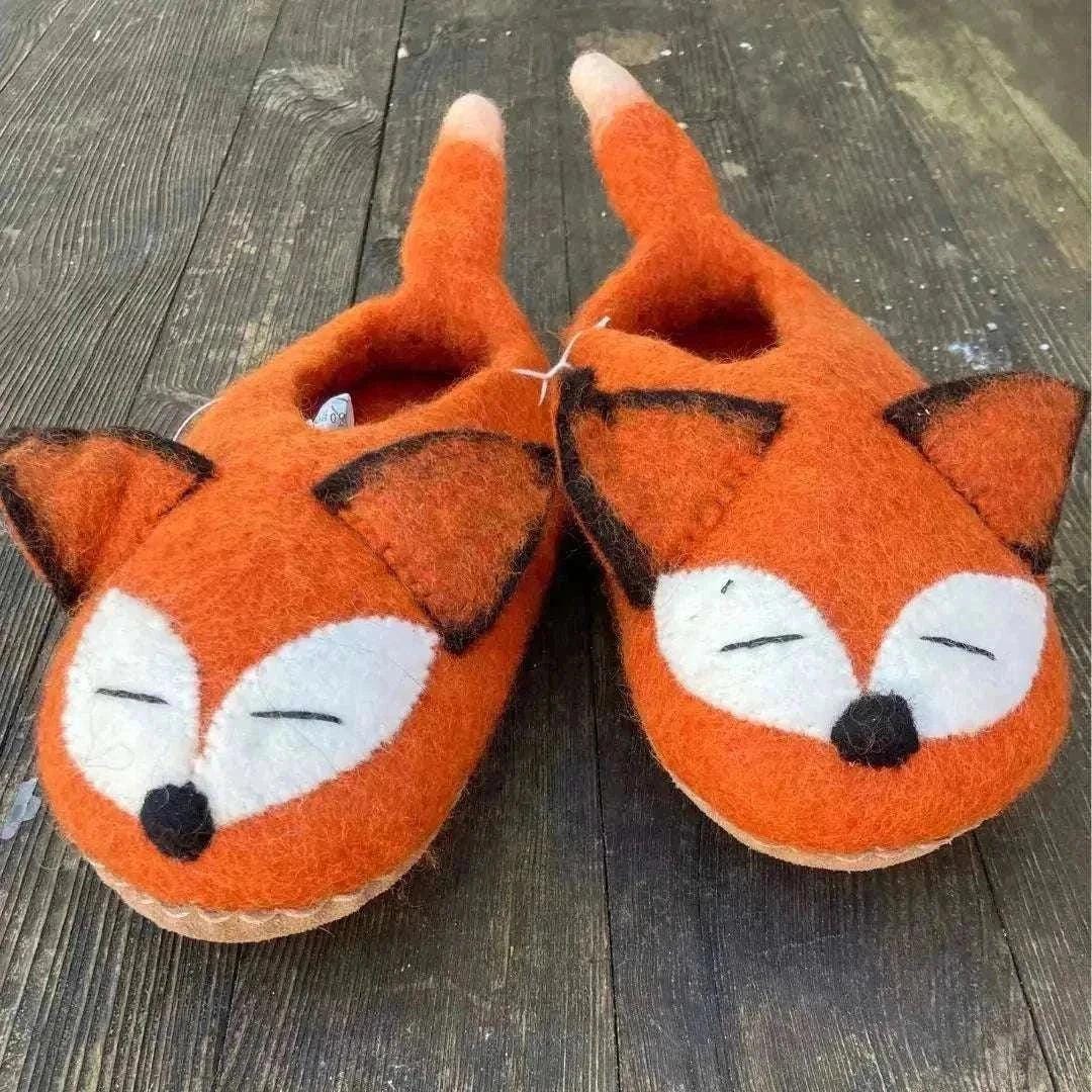 Fox - handmade felt slippers for adults, house shoes