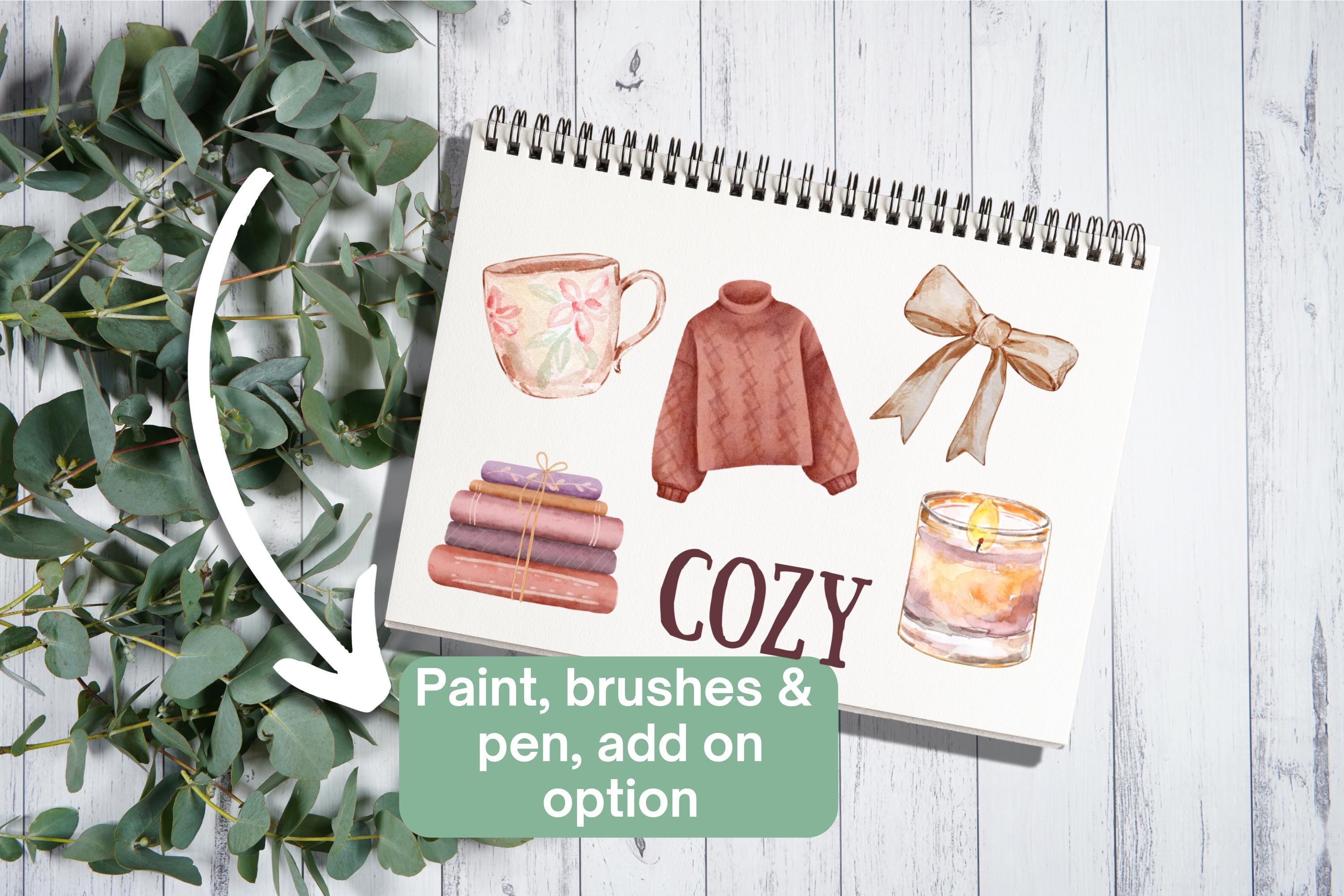 Beginner Watercolor Workbook: Cozy Illustrations, 14 Pages