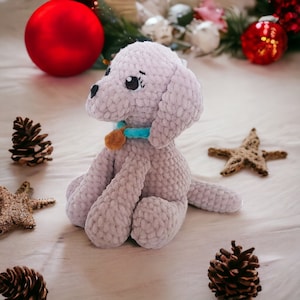 Plush dog crochet pattern, Golden retriever amigurumi puppy pattern, labrador retriever Daisy in Chenille Yarn in English and Polish