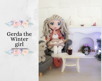 Amigurumi doll crochet pattern - Winter girl Gerda - English, Dutch, Spanish, Polish