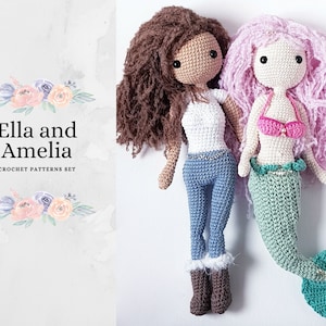 Amigurumi doll crochet pattern set - Ella & and Amelia the Mermaid - Amigurumi crochet patterns set