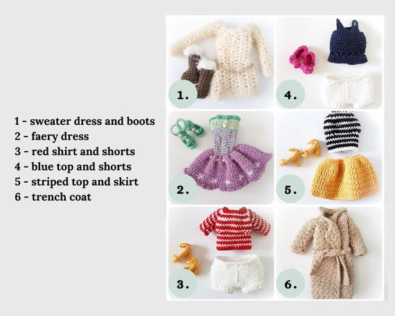 Patron Amigurumi PDF Ropa extra para muneca Julia Claudia en ingles y polaco