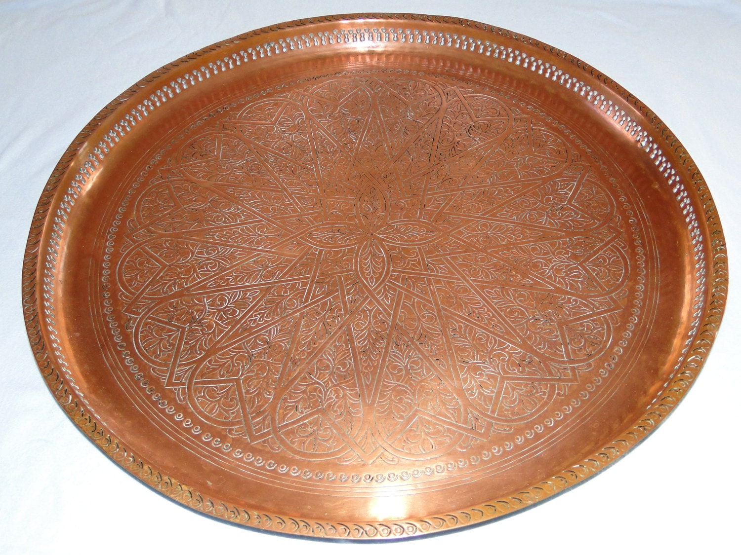 Vintage Large Moroccan Solid Copper Tray Hand Hammered and Etsy