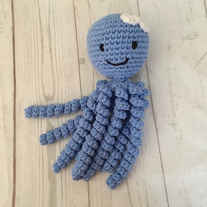 Crochet Octopus For Baby-Peri. Periwinkle with a White Bow. NICU Preemie Newborn Gift. Cotton.