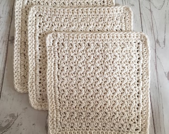 Crochet Cotton Wash Cloth Set: Off White Kitchen Dish Cloths