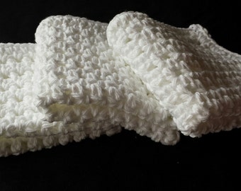 White Crochet Cotton Washcloths, Set of 3