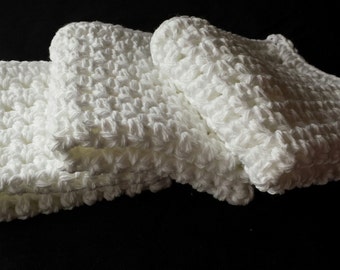 White Crochet 100% Cotton Wash/Dish Cloths White Set of 3 Made to Order Available in other colors