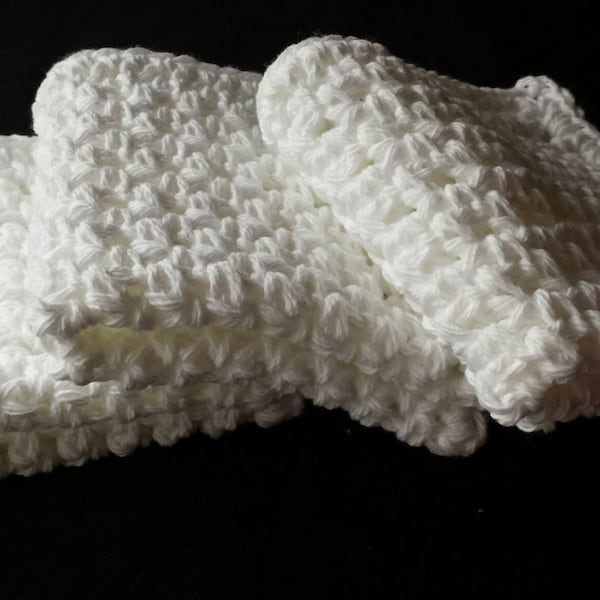 White Crochet 100% Cotton Wash/Dish Cloths White Set of 3 Made to Order Available in other colors