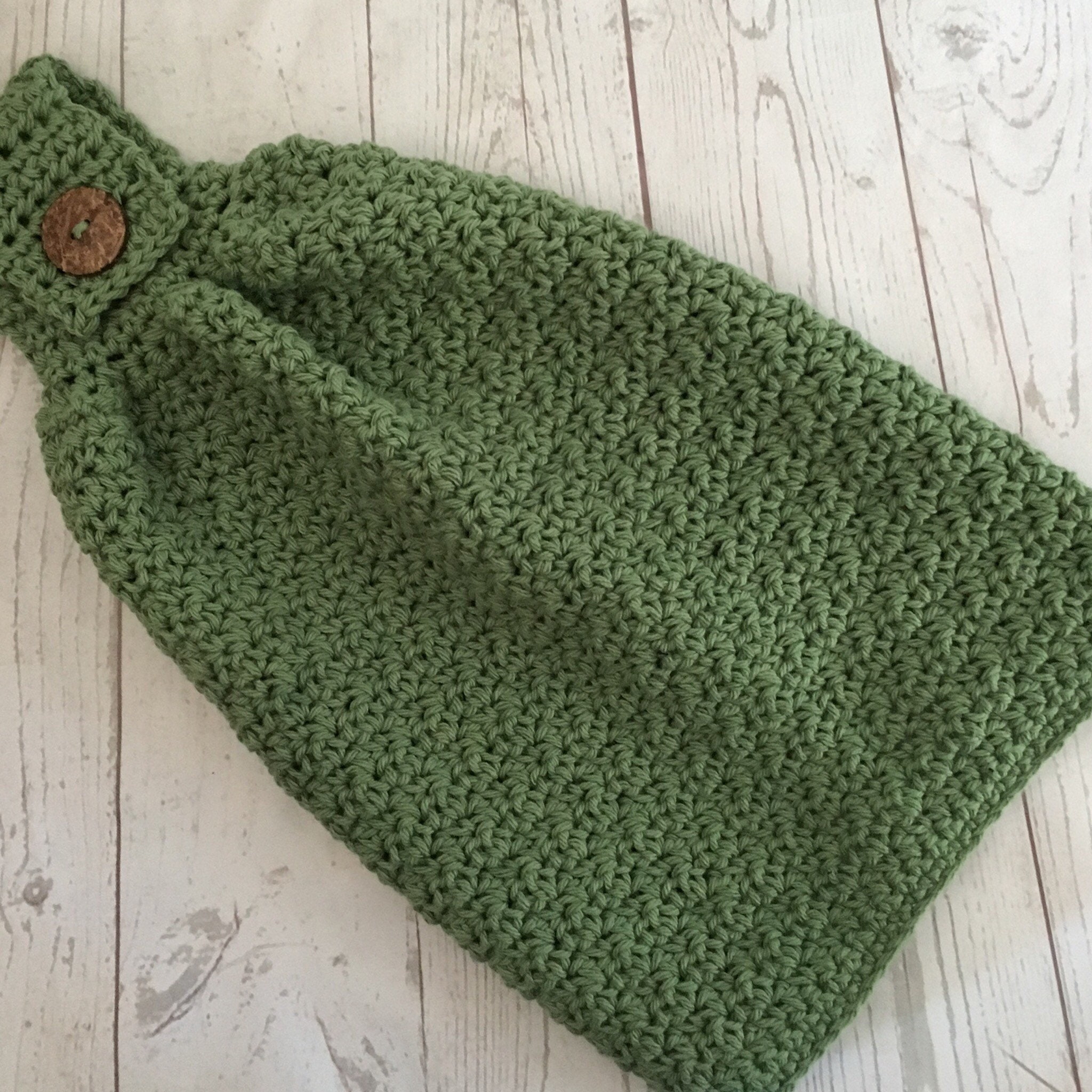 Crochet Kitchen Hanging Hand Towel with Wood Button. Cotton Etsy