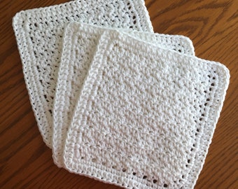 White Wash Cloths Kitchen Off White Cotton Dish Cloths Baby Cloths Crochet Wash Cloth Set of 3