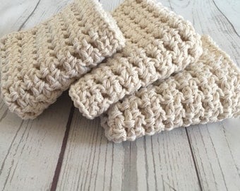 Crochet Wash Cloths, 100% Cotton Eco Friendly Set of 3
