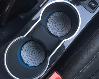 Crochet Car Coasters: Cotton Auto Cup Holder Coasters - Set of 2