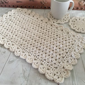 Large Rectangle Crochet Doily. 100% Cotton. 11” x 21 1/8”. Farmhouse Style Decor.