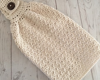 Ecru Crochet Kitchen Hanging Towel: Cotton Dish Towel