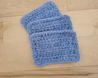 Blue Dish Scrubbies 3pk Crochet 2 Strand Cotton/poly Reusable Eco Friendly