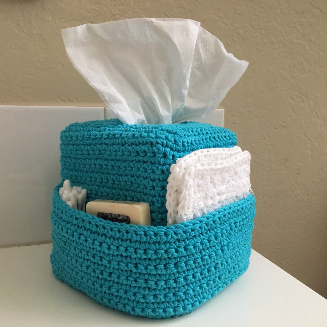 Crochet Tissue Box Cover Organizer in Cotton Yarn. Tissue Box Etsy