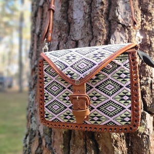 Handmade Leather San Andres Embroidered Bag Purse Crossbody Hand Made in Chiapas Mexico
