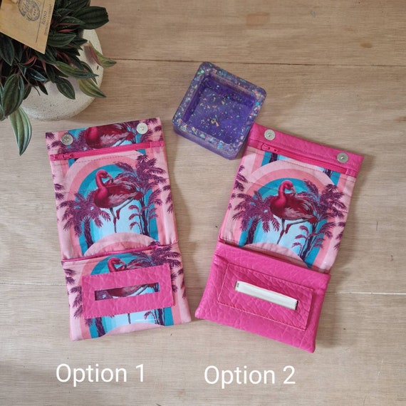 pink tobacco pouch Hand Made Faux Leather and Pink Flamingo Tobacco Pouch. Room for 30g Tobacco,  Lighter, Papers and Filters