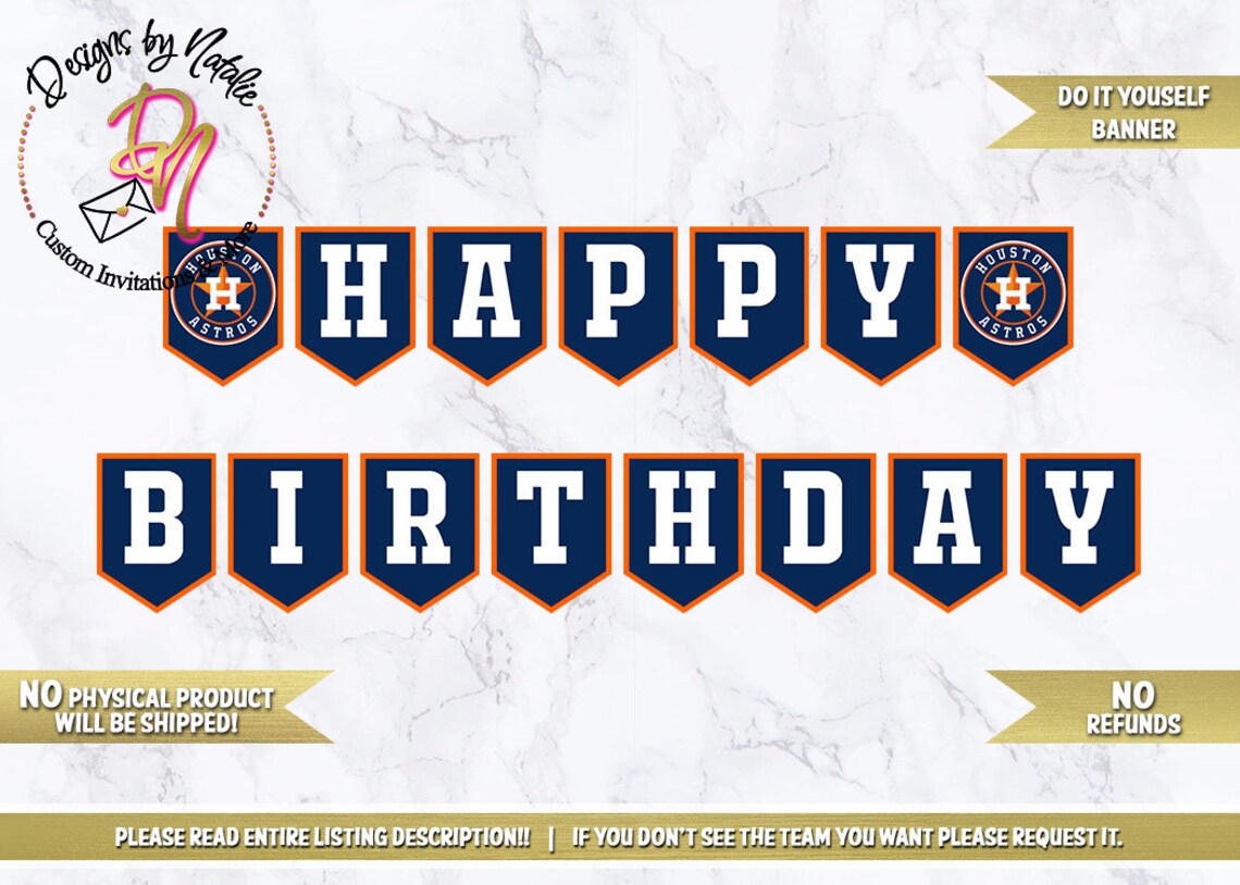 DIY Houston Astros Birthday Banner Digital Banner Do It Etsy