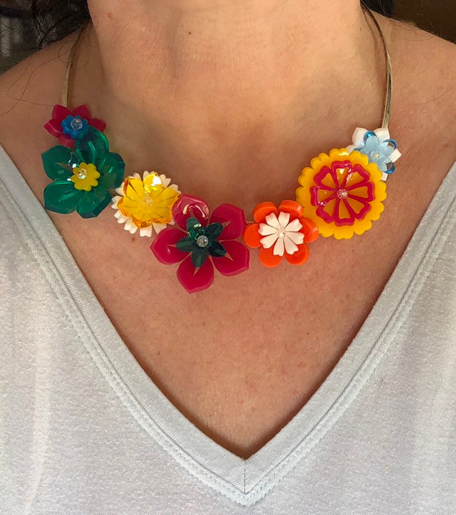 Acrylic Flowers Necklace Etsy