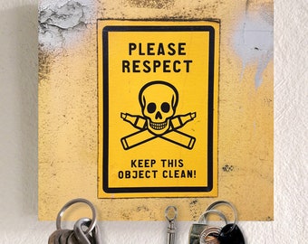 Llavero de madera con 5 imanes, porta llaves con imagen, Respete - mantenga este objeto limpio, Parque Görlitzer, Berlín Kreuzberg