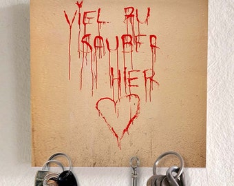 Teclado magnético con imagen, arte callejero "aquí demasiado limpio", 5 imanes, pizarra magnética con motivo, llavero sin ganchos, 20 x 20 cm