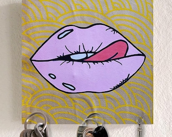 Llavero magnético con imagen, arte callejero "Lick", 5 imanes, pizarra magnética con motivo, llavero sin gancho, imagen magnética, 20 x 20 cm