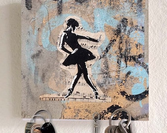 Teclado magnético con imagen, arte callejero "Dancer", 5 imanes, pizarra magnética con motivo, llavero sin gancho, 20 x 20 cm