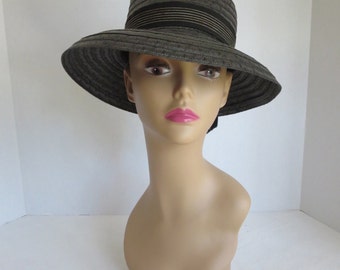 Vintage 1960's Gray Straw Hat With Black Ribbon