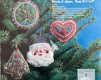 Christmas Crewel Ornament Kit On Denim Colored Fabric by Columbia-Minerva