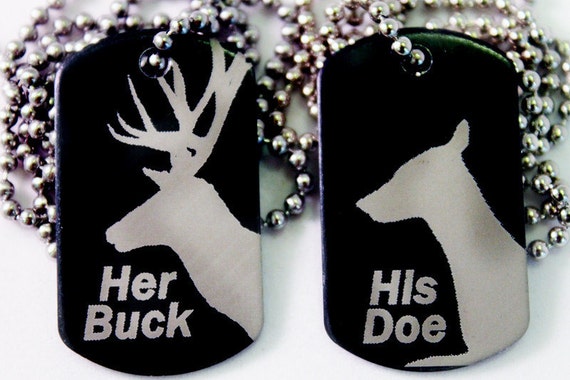 Her Buck His Doe Crafted Dog Tag Couples Necklaces Combo Set
