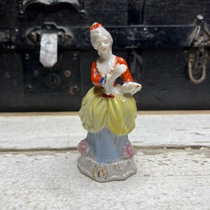 VINTAGE Dancing Victorian Figurine on Pedestal, Ceramic Pottery, Made in Occupied Japan